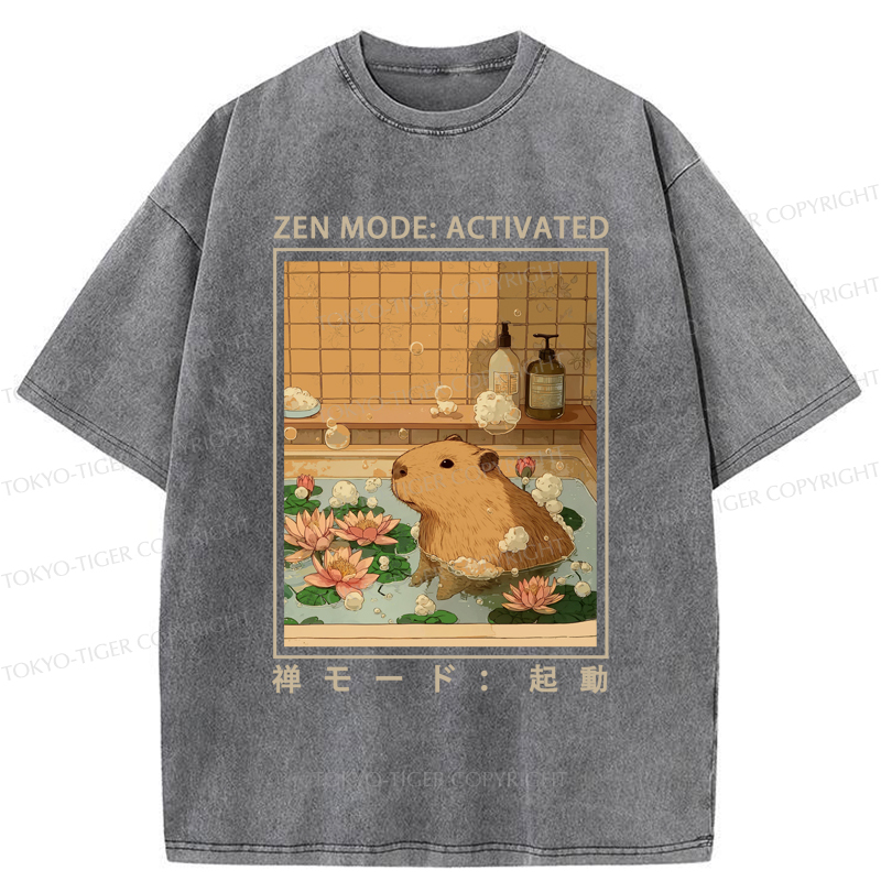 Tokyo-Tiger Zen Mode: Activated Capybara Washed T-Shirt