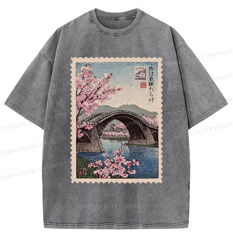 Tokyo-Tiger Vintage Attraction Stamp Washed T-Shirt