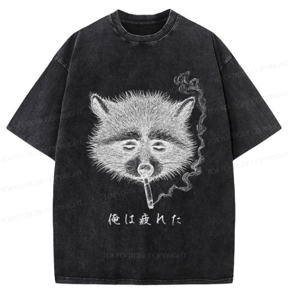 Tokyo-Tiger The Funny Raccoon is Tired Washed T-Shirt