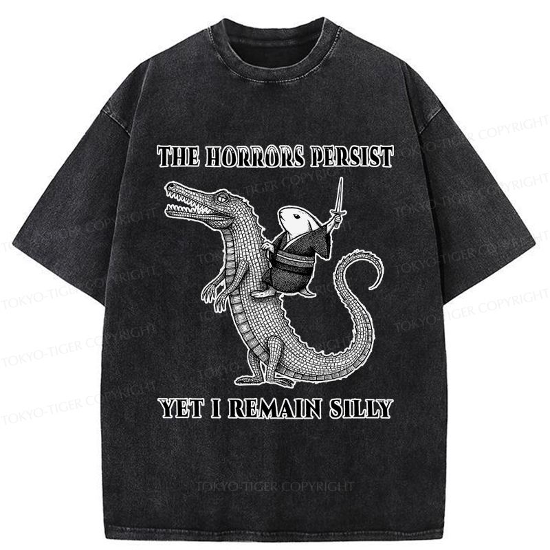 Tokyo-Tiger Samurai Rabbit Riding Crocodile Washed T-Shirt