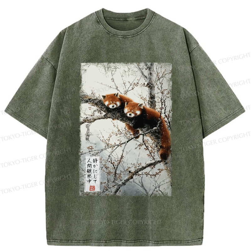 Tokyo-Tiger A funny red panda is quietly watching you Washed T-Shirt