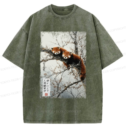 Tokyo-Tiger A funny red panda is quietly watching you Washed T-Shirt