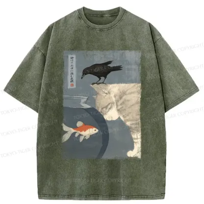 Tokyo-Tiger Crow And Cat Watching Fish T-Shirt