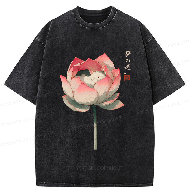 Tokyo-Tiger Cat Sleeping In A Lotus T-Shirt