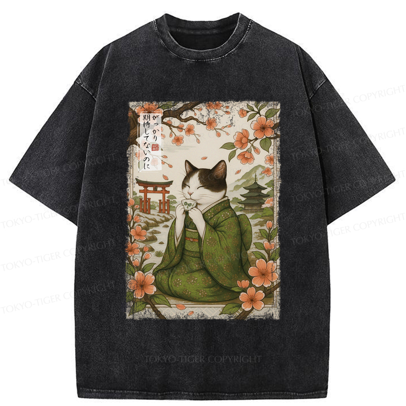 Tokyo-Tiger The Tea Ceremony Cat That Expects Nothing Washed T-Shirt