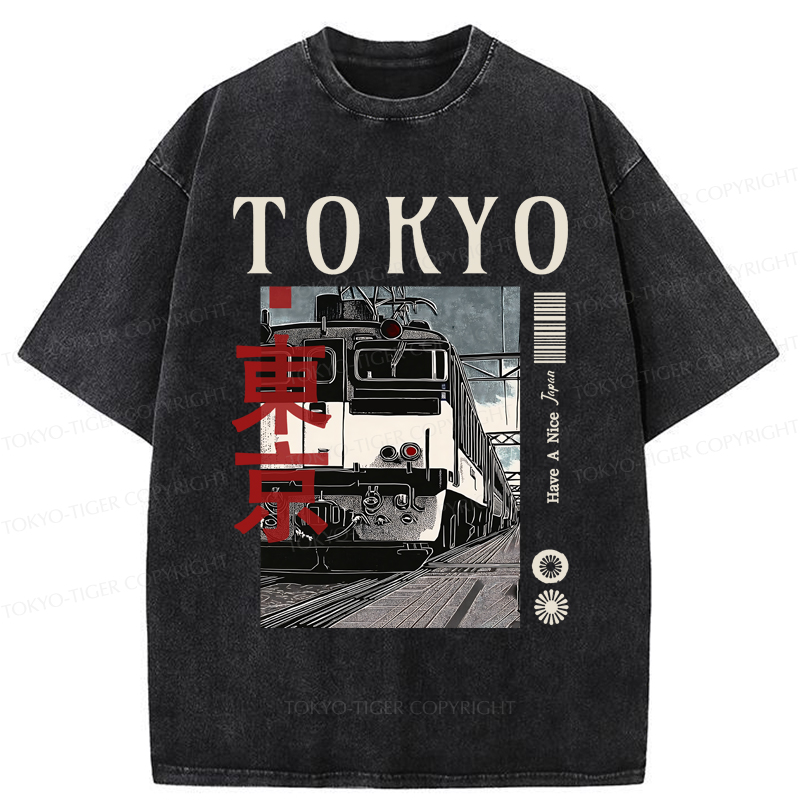 Tokyo-Tiger Tokyo Retro Train  Washed T-Shirt