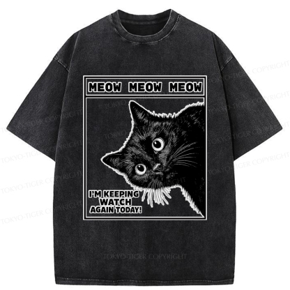 Tokyo-Tiger The cat says, 'I'm watching you.' Washed T-Shirt