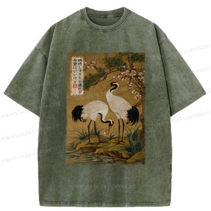 Tokyo-Tiger Graceful Cranes, Fragile Hopes Washed T-Shirt