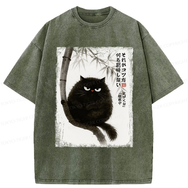 Tokyo-Tiger Funny Silent Observer: The Cat's Gaze Washed T-Shirt