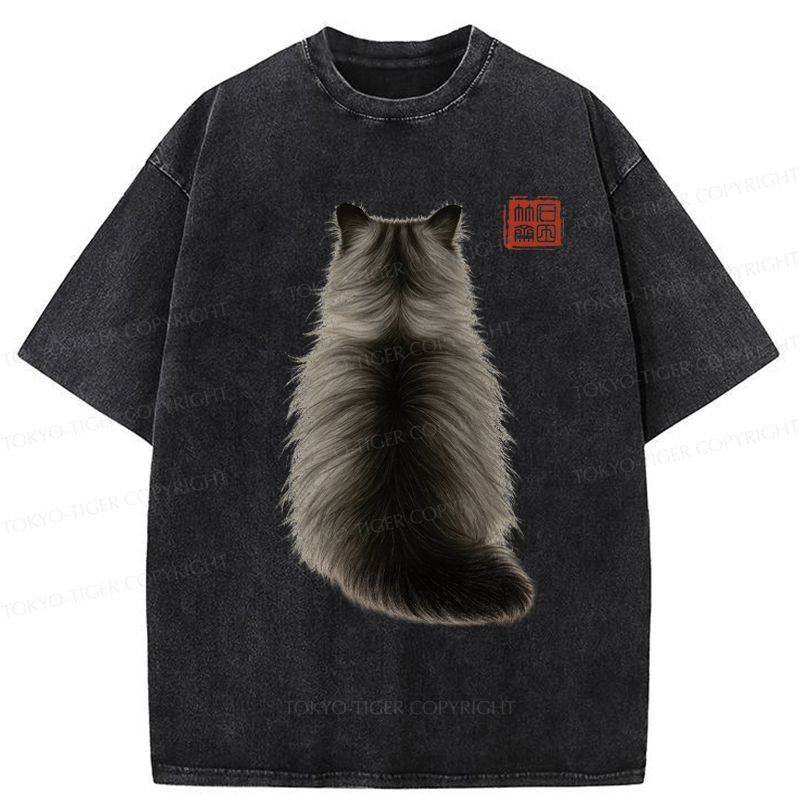 Tokyo-Tiger Cat's Back Ink Painting Washed T-Shirt
