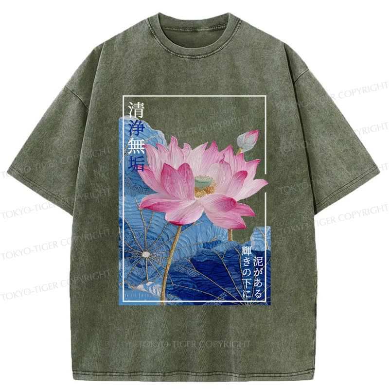 Tokyo-Tiger The Elegance of Ukiyo-e Lotus Washed T-Shirt