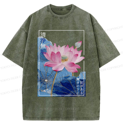 Tokyo-Tiger The Elegance of Ukiyo-e Lotus Washed T-Shirt