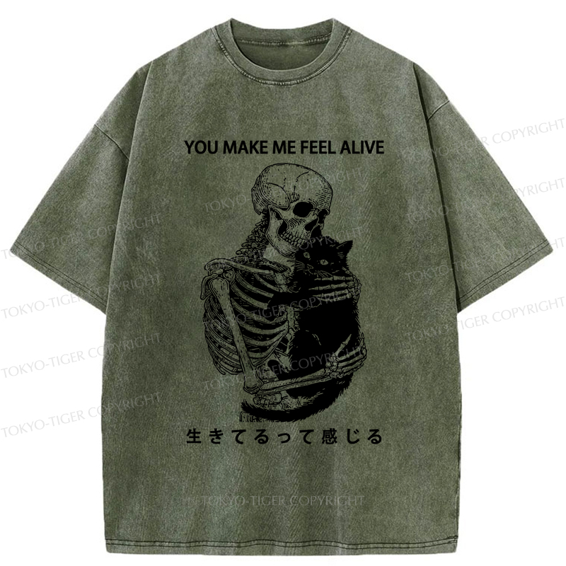 Tokyo-Tiger Cat Make Me Feel Alive Washed T-Shirt