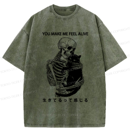Tokyo-Tiger Cat Make Me Feel Alive Washed T-Shirt