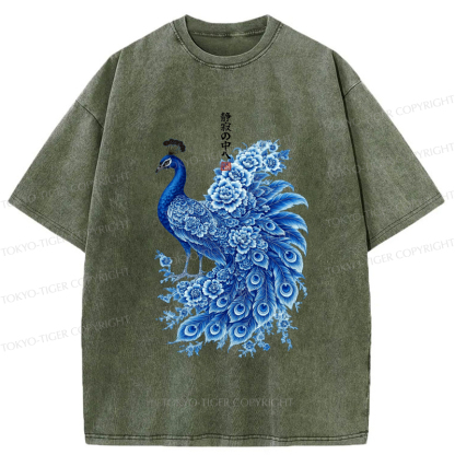 Tokyo-Tiger The Elegance Of An Ink-Wash Peacock Washed T-Shirt