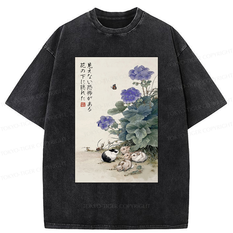 Tokyo-Tiger Beneath the Bloom: A Rabbit's Tale Washed T-Shirt