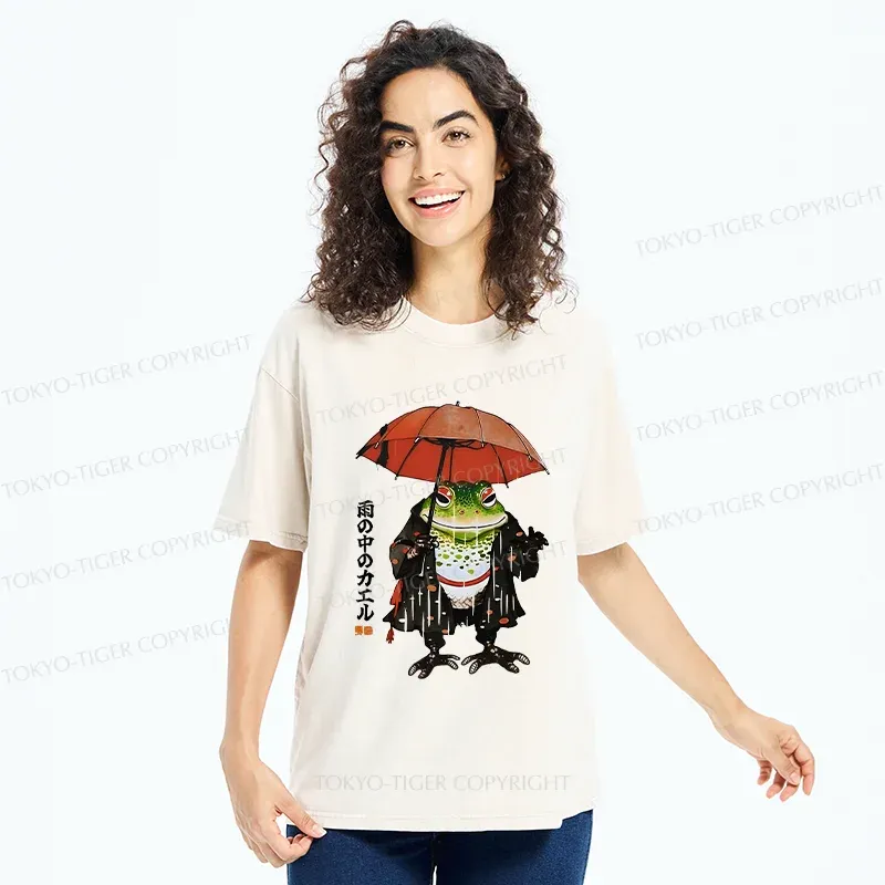 Tokyo-Tiger Frog In The Rain Washed T-Shirt