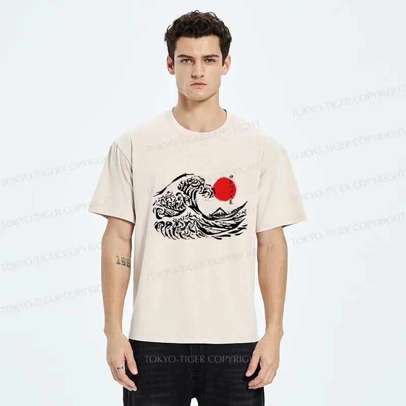 Tokyo-Tiger Japanese Retro Waves Washed T-Shirt