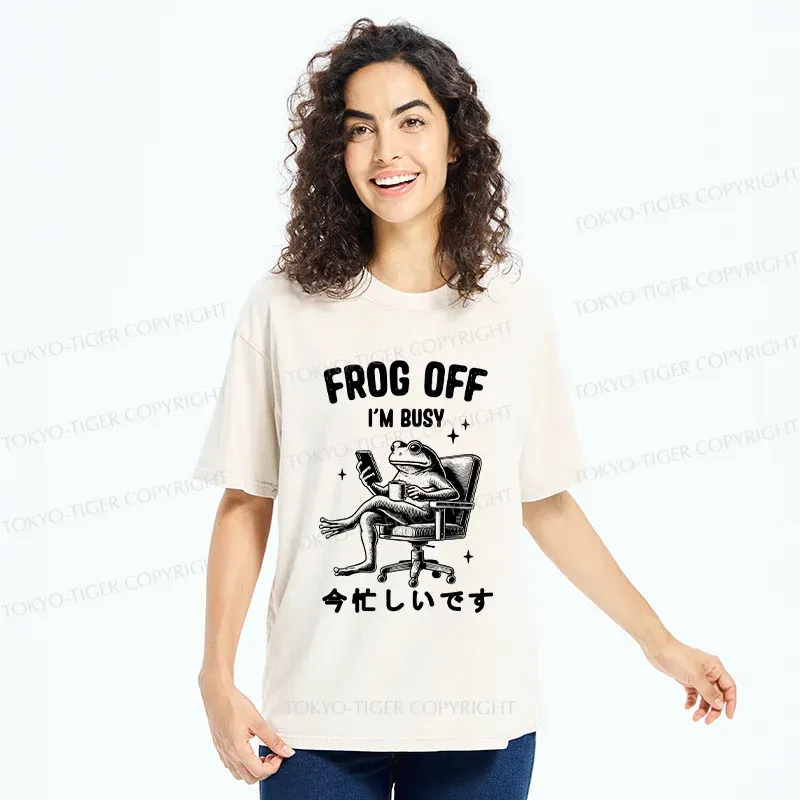 Tokyo-Tiger Busy Frog Funny Washed T-Shirt