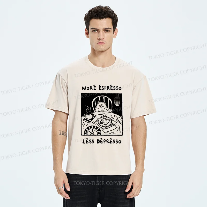 Tokyo-Tiger Cat Drinking Espresso Washed T-Shirt