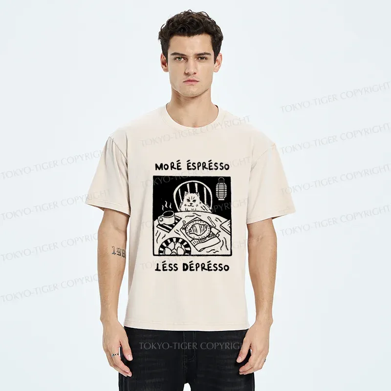 Tokyo-Tiger Cat Drinking Espresso Washed T-Shirt