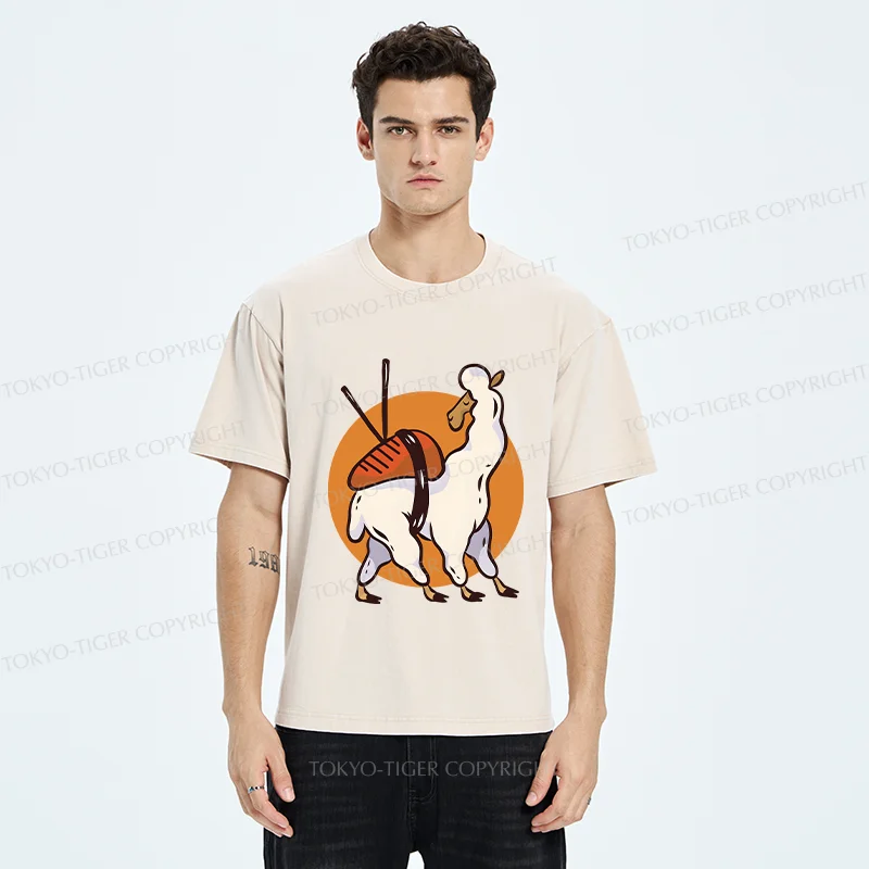 Tokyo-Tiger Alpaca Sushi Japan Washed T-Shirt