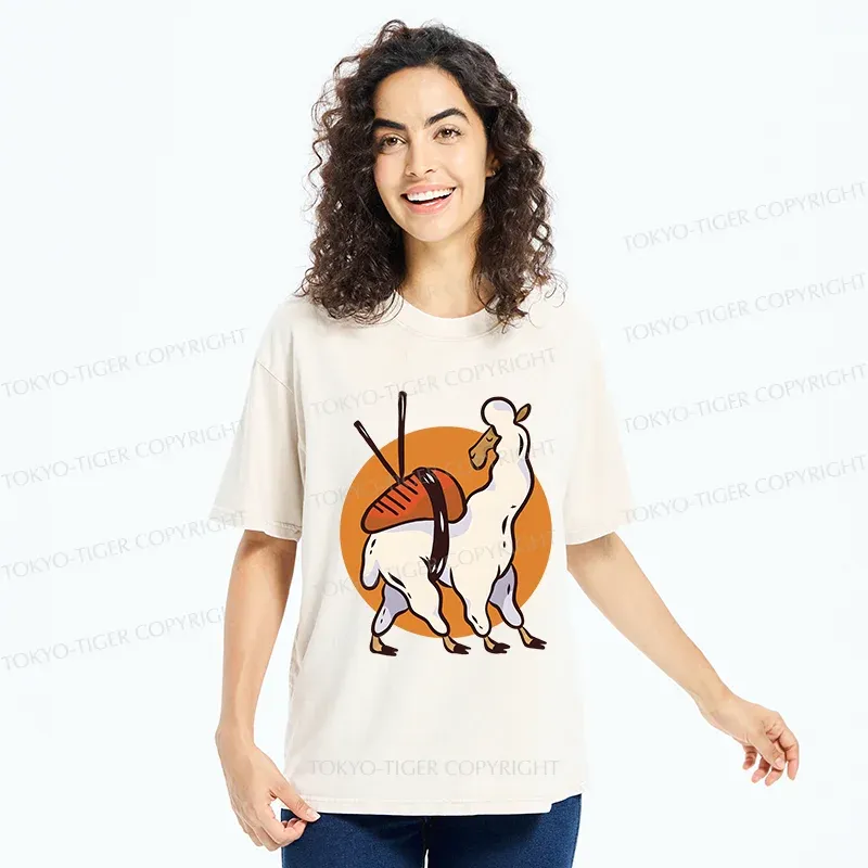 Tokyo-Tiger Alpaca Sushi Japan Washed T-Shirt