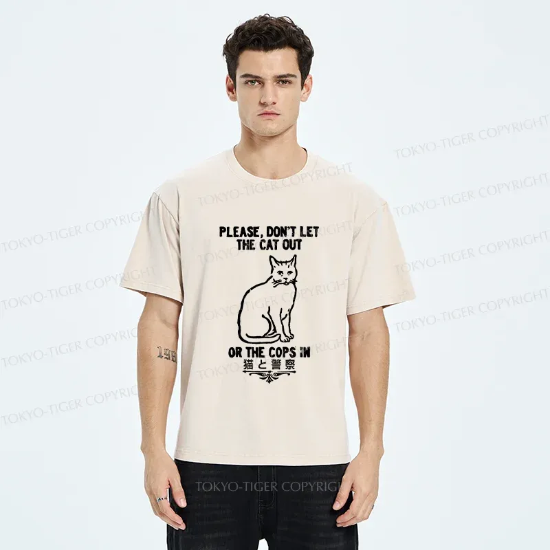 Tokyo-Tiger Cats And The Police Washed T-Shirt