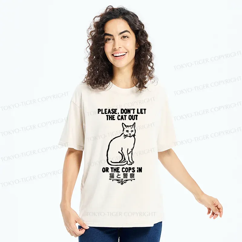 Tokyo-Tiger Cats And The Police Washed T-Shirt