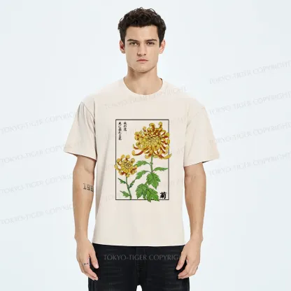 Tokyo-Tiger Retro Chrysanthemum Washed T-Shirt