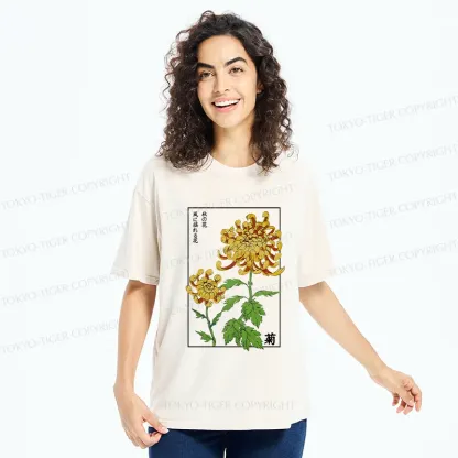 Tokyo-Tiger Retro Chrysanthemum Washed T-Shirt