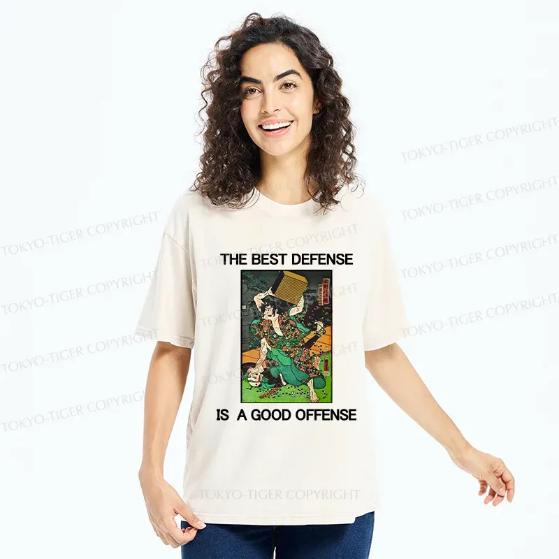 Tokyo-Tiger The Best Defense Is A Good Offense Washed T-Shirt