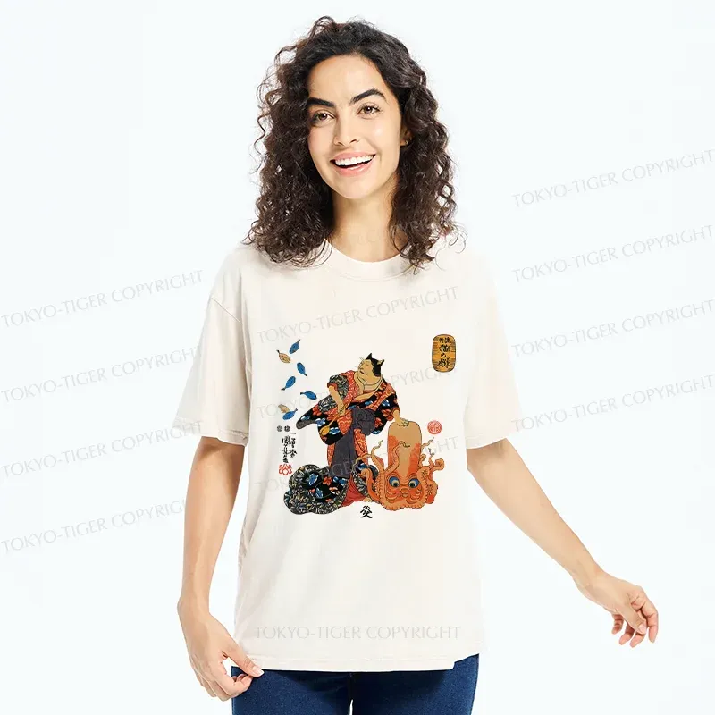 Tokyo-Tiger Geisha Cat Washed T-Shirt