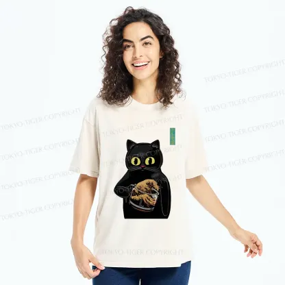 Tokyo-Tiger Black Cat Holding Coffee Washed T-Shirt