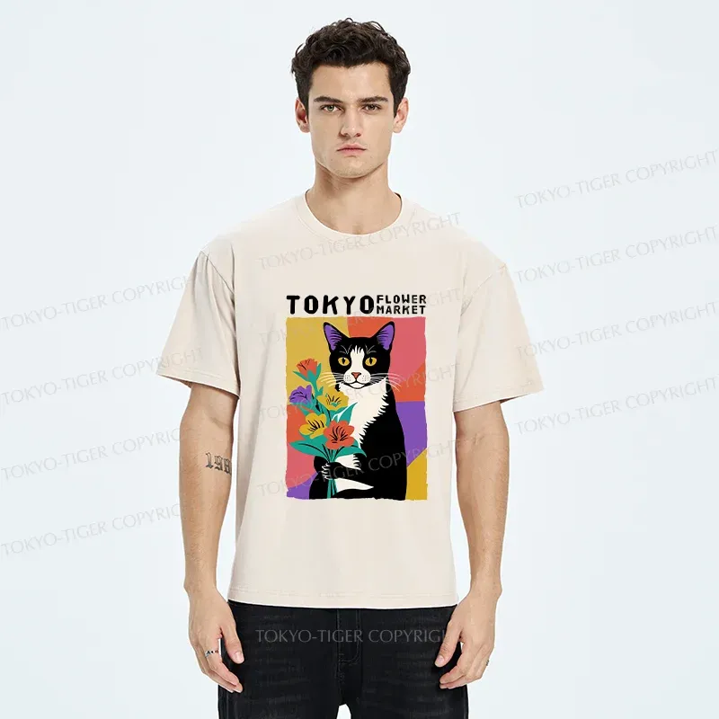Tokyo-Tiger Flower Market In Tokyo Japan Washed T-Shirt