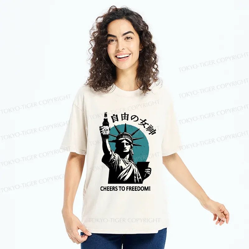 Tokyo-Tiger Statue Of Japanese Beer Washed T-Shirt