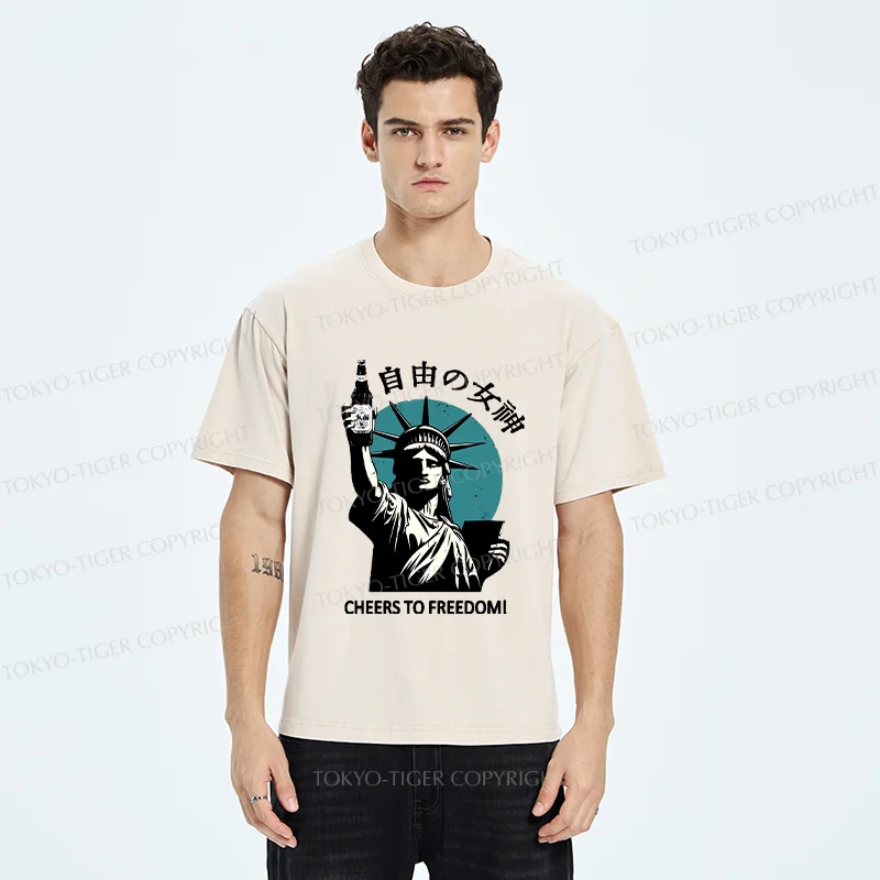 Tokyo-Tiger Statue Of Japanese Beer Washed T-Shirt