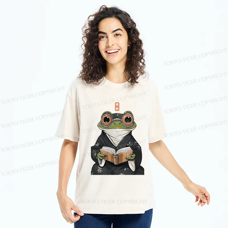 Tokyo-Tiger Frog Reading Washed T-Shirt