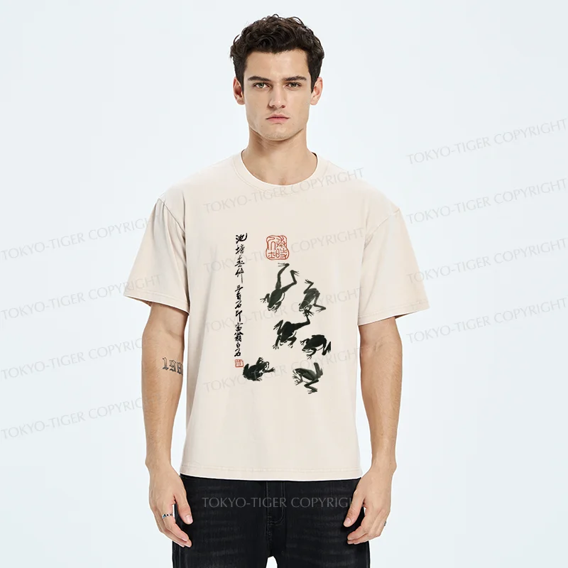 Tokyo-Tiger Retro Japanese Frog Washed T-Shirt