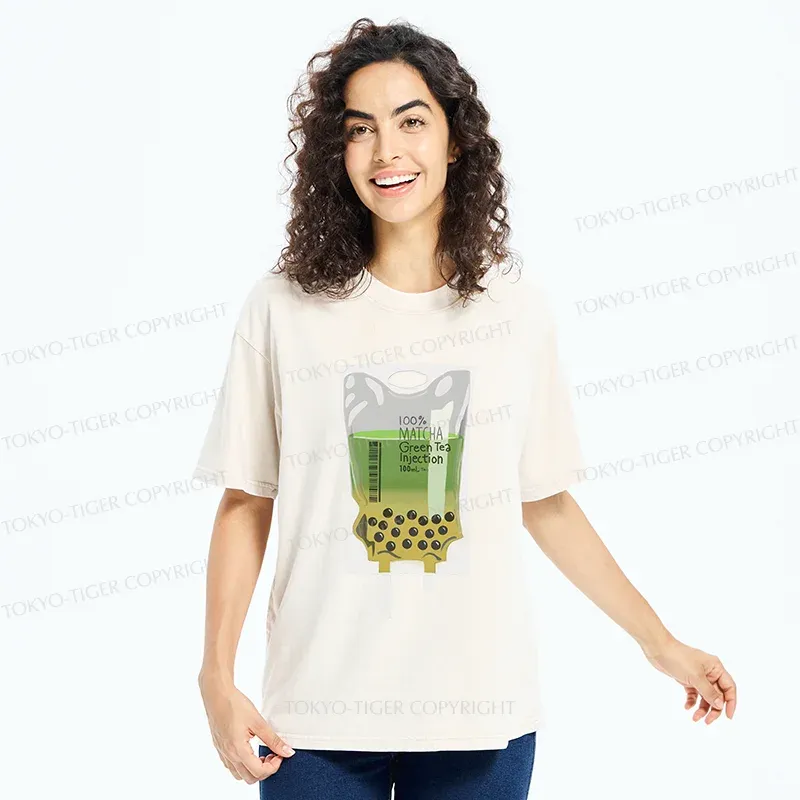 Tokyo-Tiger Matcha Milk Tea Washed T-Shirt