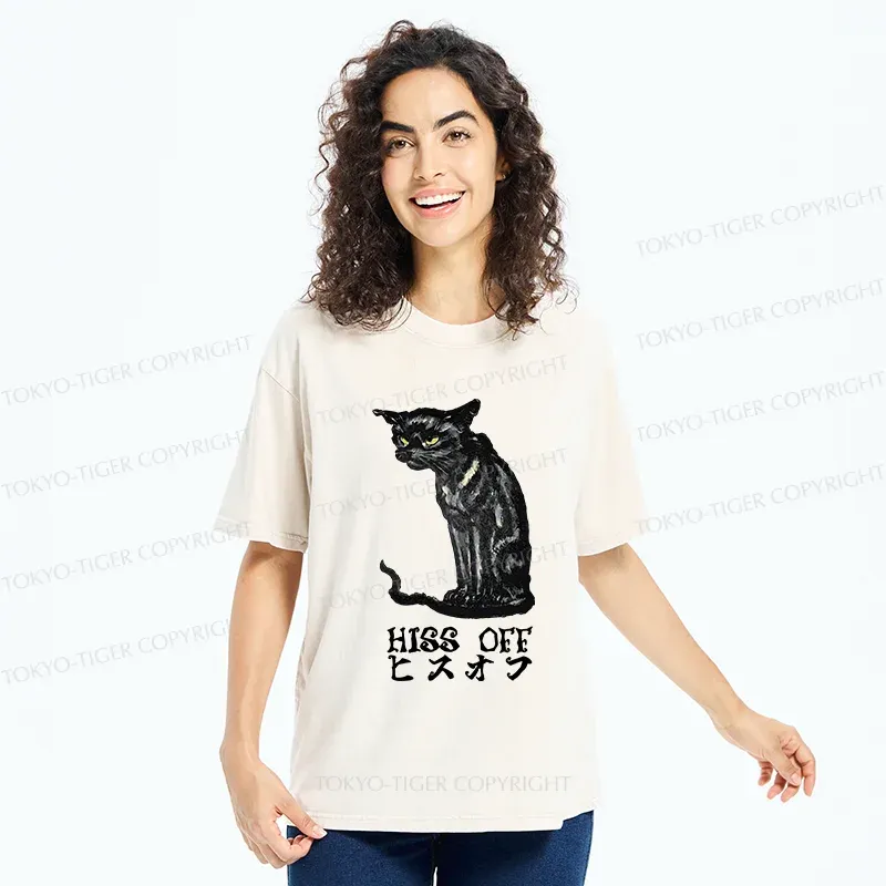 Tokyo-Tiger Watchful Black Cat Washed T-Shirt