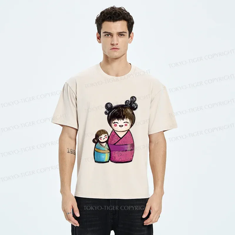 Tokyo-Tiger Geisha Doll Washed T-Shirt