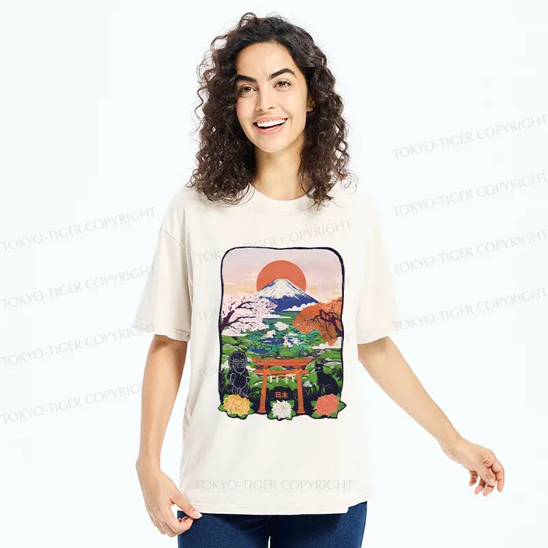 Tokyo-Tiger Japan Attractions Washed T-Shirt
