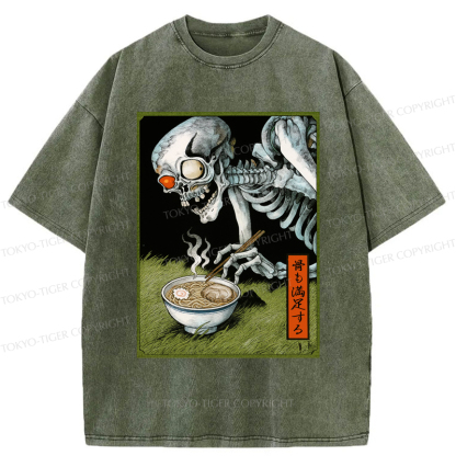 Tokyo-Tiger Ukiyo-e Skeleton Eating Ramen Washed T-Shirt