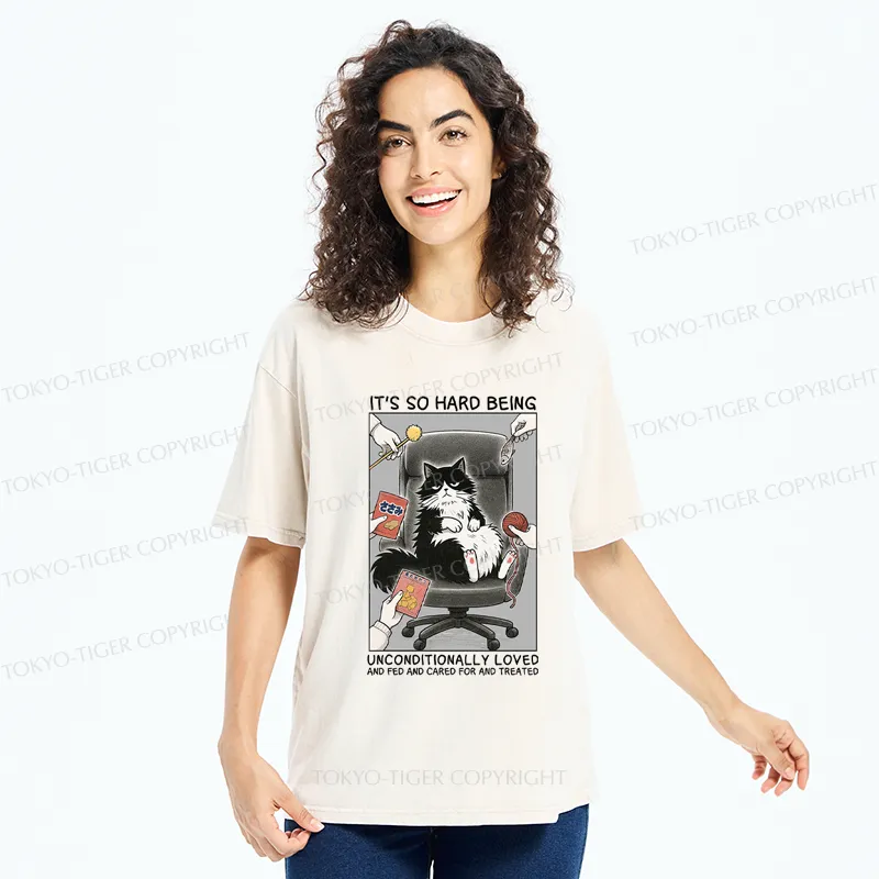 Tokyo-Tiger Funny Spoiled Cat Meme Comic Washed T-Shirt