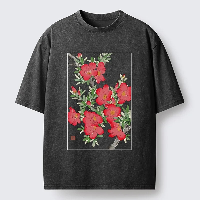 Tokyo-Tiger Azalea Blooms in Ukiyo-e Style Washed T-Shirt