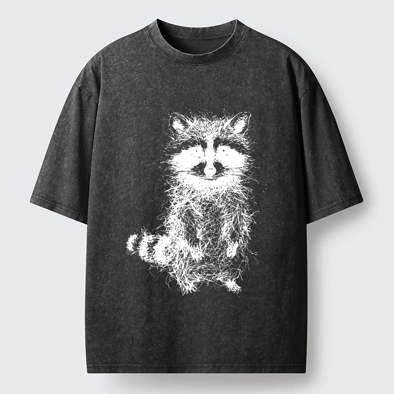 Tokyo-Tiger Messy Line Art Raccoon Meme Washed T-Shirt