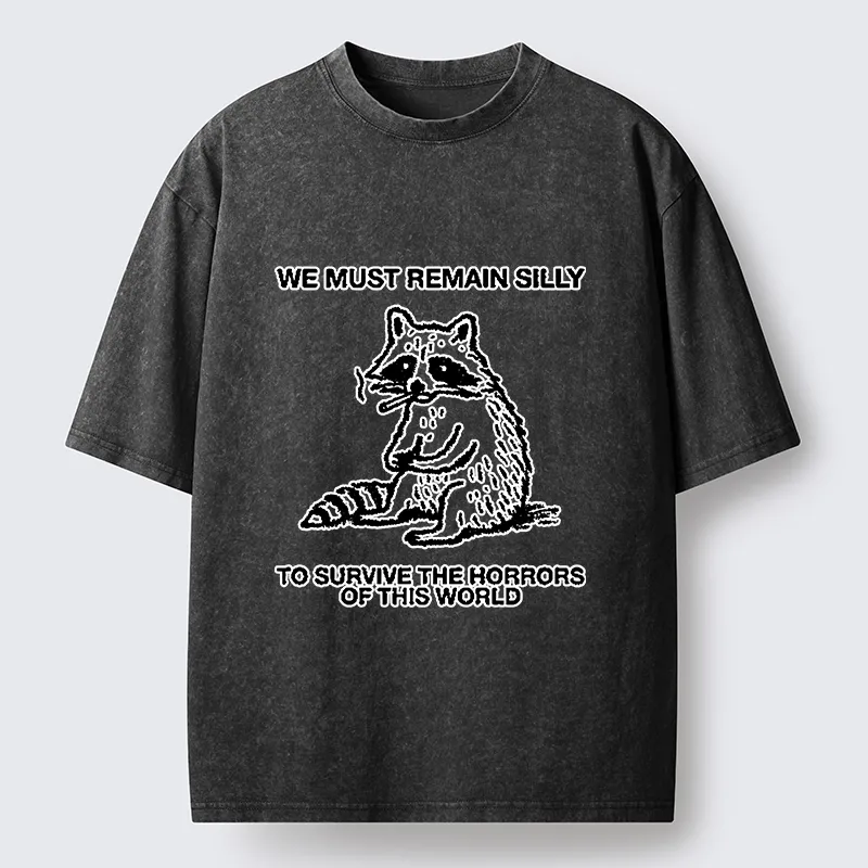 Tokyo-Tiger Silly Raccoon Survive World Meme Washed T-Shirt