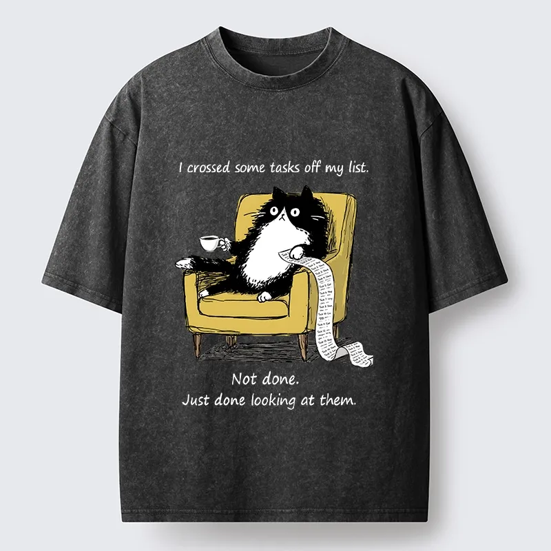 Tokyo-Tiger Lazy Cat Task List Meme Washed T-Shirt