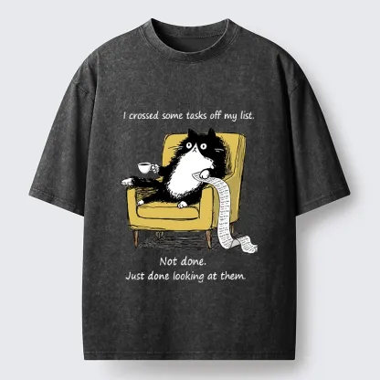 Tokyo-Tiger Lazy Cat Task List Meme Washed T-Shirt